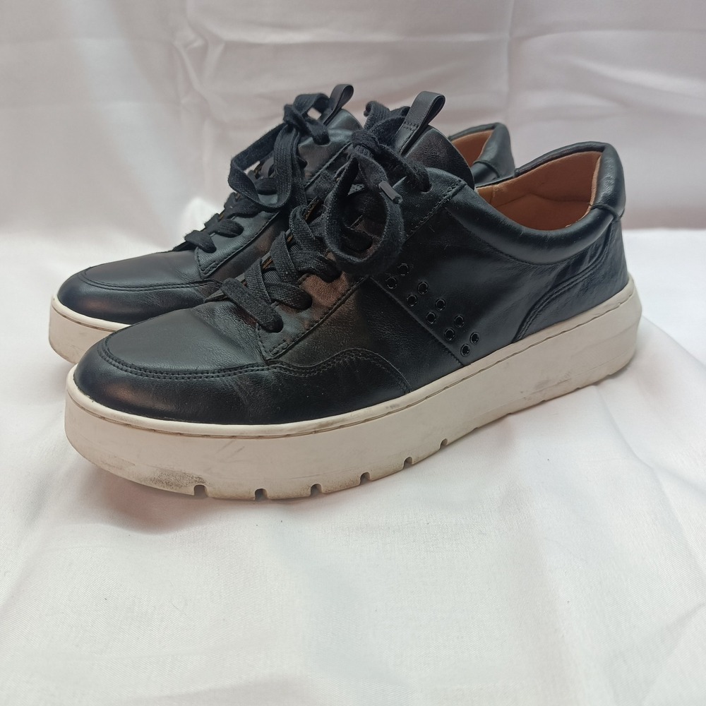 Vionic Ysenia Shoes Womens 7 Black Leather Comfort Lace Up Platform Sneakers